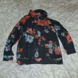 Honeyme Black Turtleneck Sweater with Red & Blue Floral Accents